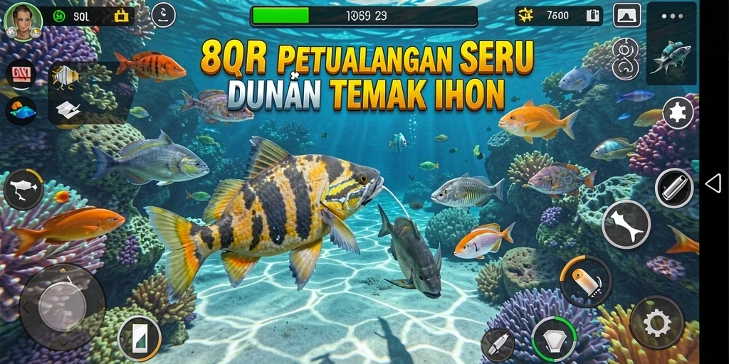 Gameplay seru dalam 8QR yang menampilkan tembak ikan.