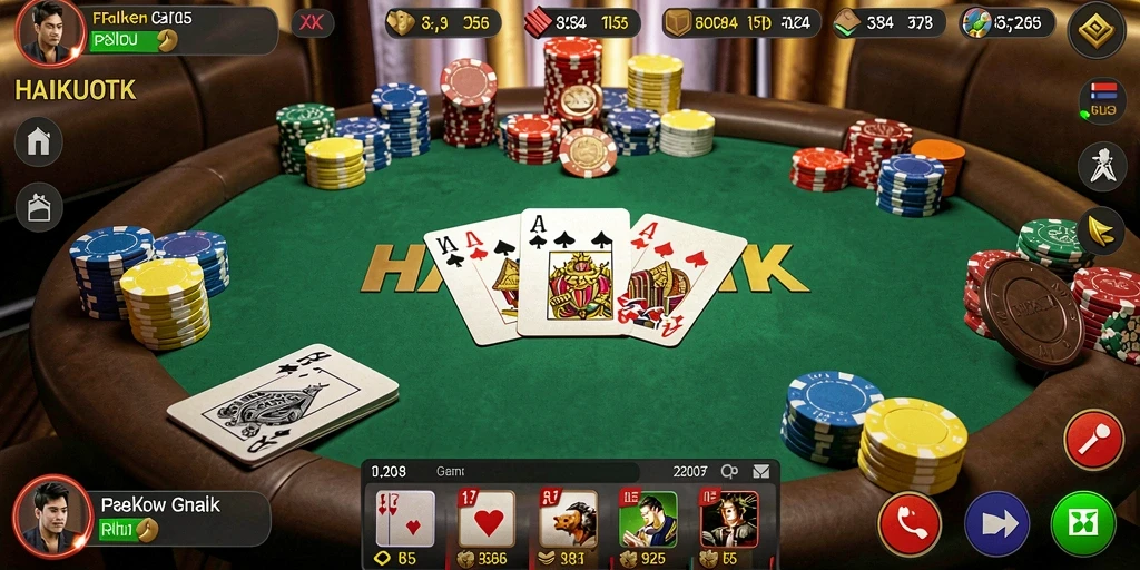 Tampilan game Poker HAIKUOTK saat gameplay seru.
