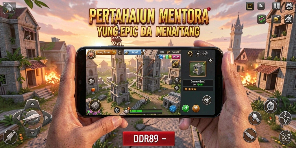 Tangkapan layar gameplay IDR89 menampilkan suasana pertahanan menara yang intens.