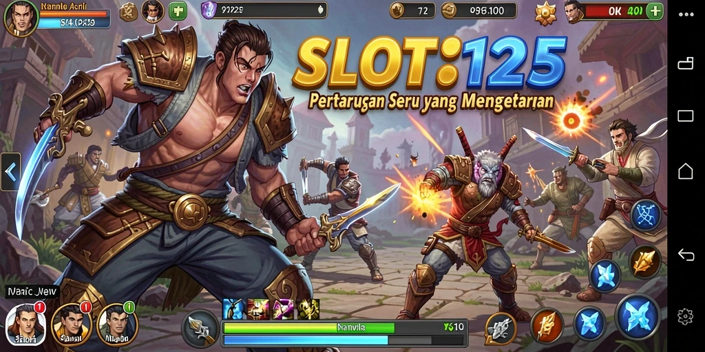 Screenshot menunjukkan aksi pertarungan seru dalam SLOT123, dengan karakter bertarung secara dinamis.