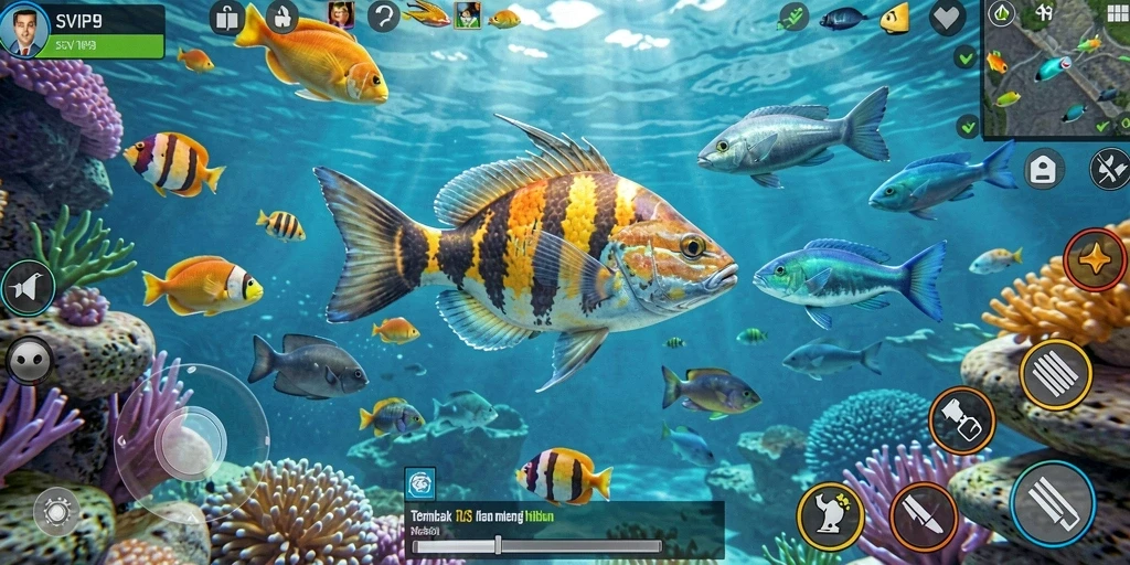 Tampilan gameplay seru dari SVIP9 saat menangkap ikan.